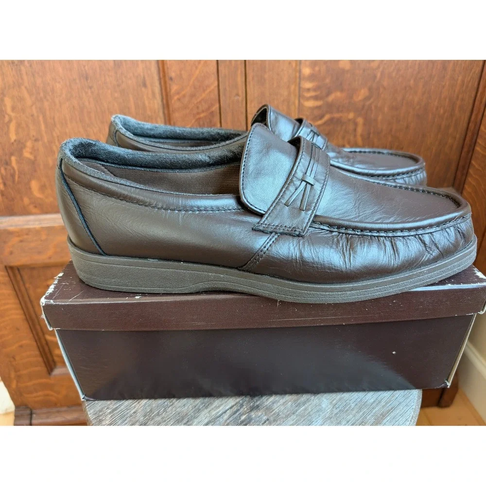 Vintage Wonderlite Sears Mens Brown Loafers Slip On Shoes 11 3E Wide 77392